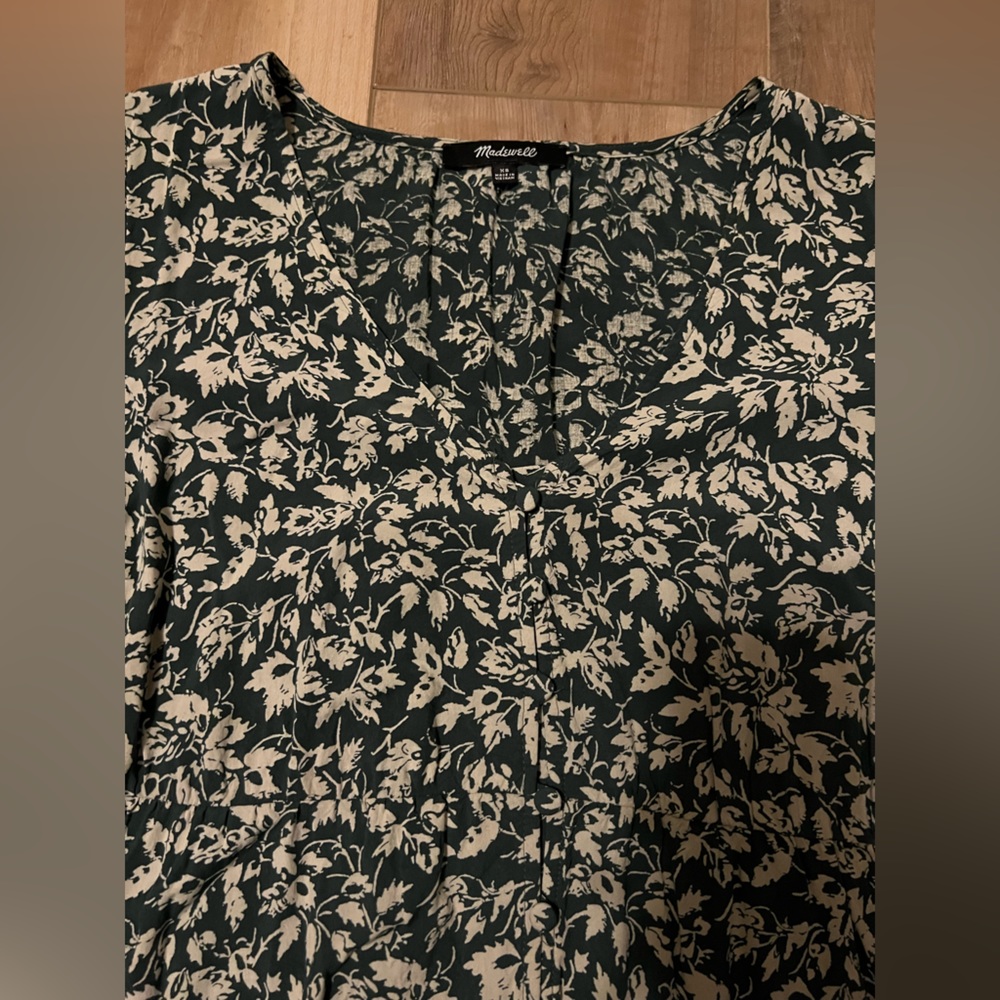 Madewell V Neck Button Front Mini Dress in Green Forest Leaves Size XS - Picture 3 of 7